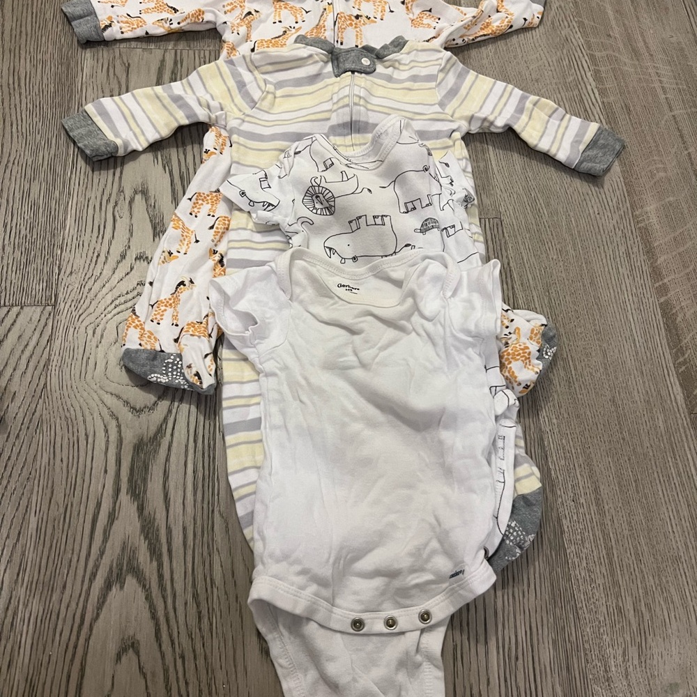 Gray and White Bodysuit with Snap Closures and Long Sleeves
